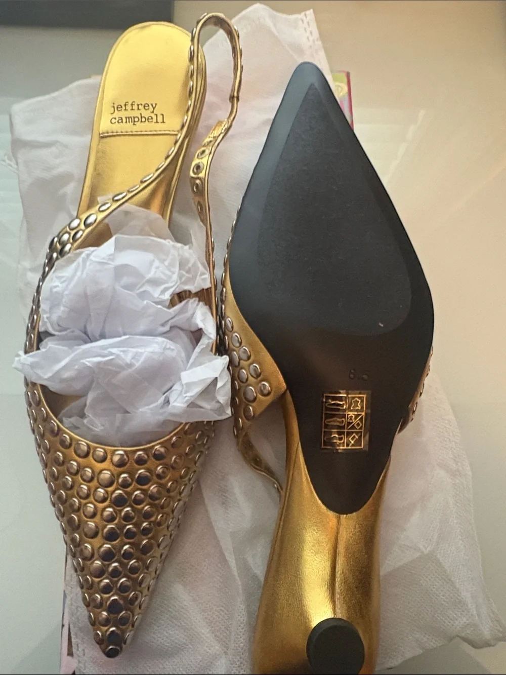 Jeffrey Campbell Gold Studded Pointed Slingback Flats - Picture 2 of 4